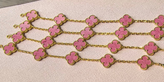 Rose Pink and Gold Clover Bracelet