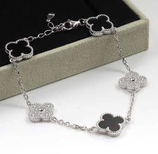 Black and Silver Clover Bracelet